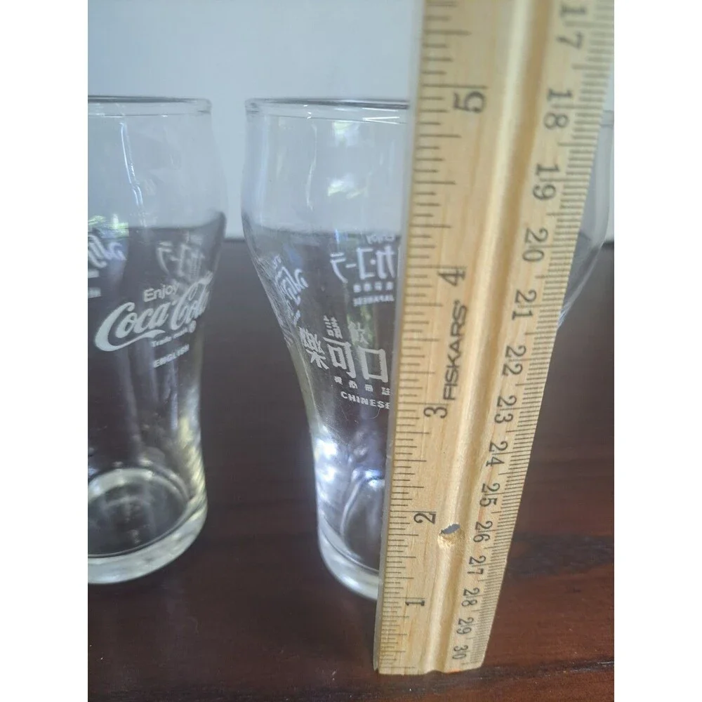 Set Of 2 Bell Shape Coke Glasses With Hebrew, English, Chinese, Japanese And...